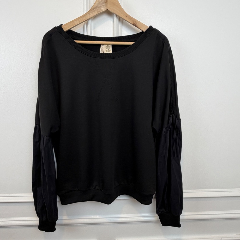 Forgotten‎ Grace Black Mixed Media Balloon Sleeve Sweatshirt SB574 Medium